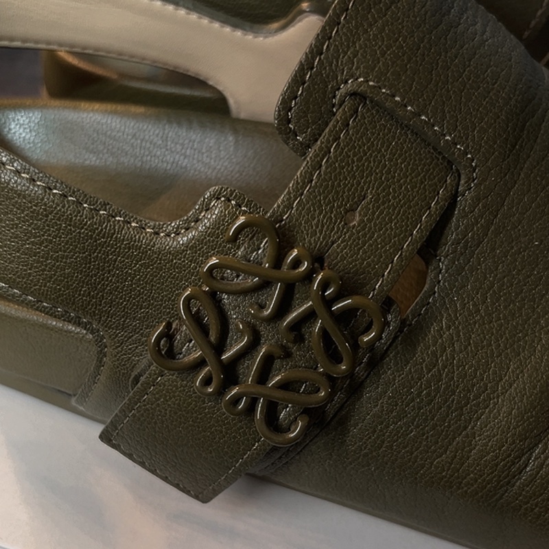 LOEWE Anagram Ease Mule 小牛皮穆勒鞋 橄欖綠 男44-2