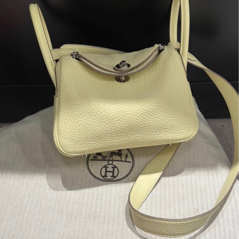 有購證✨ Hermes 愛馬仕 minilindy 二代 i8 米爾頓黃 tc皮 銀扣 w刻-1