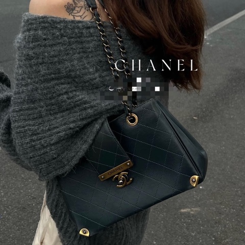 【97新 ✨ 全網最低價！】 中古 CHANEL香奈兒 黑金菱格托特包 單肩腋下包（下單前先詢問庫存❗️）