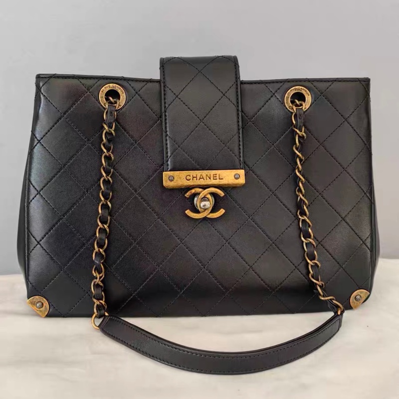 【97新 ✨ 全網最低價！】 中古 CHANEL香奈兒 黑金菱格托特包 單肩腋下包（下單前先詢問庫存❗️）-2