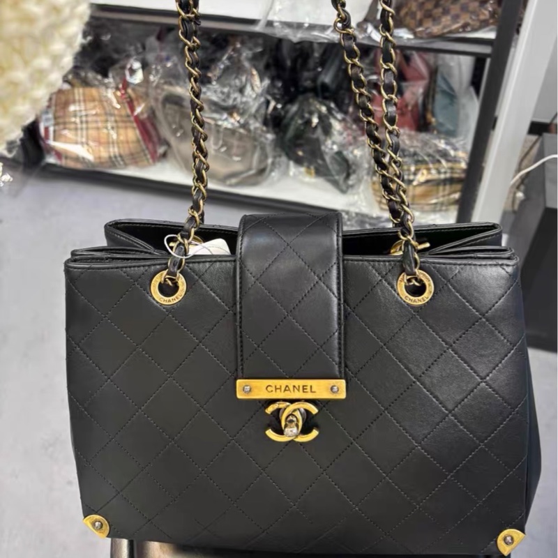 【97新 ✨ 全網最低價！】 中古 CHANEL香奈兒 黑金菱格托特包 單肩腋下包（下單前先詢問庫存❗️）-3
