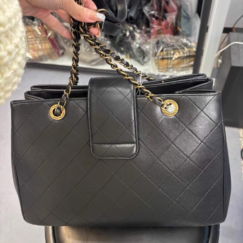 【97新 ✨ 全網最低價！】 中古 CHANEL香奈兒 黑金菱格托特包 單肩腋下包（下單前先詢問庫存❗️）-4