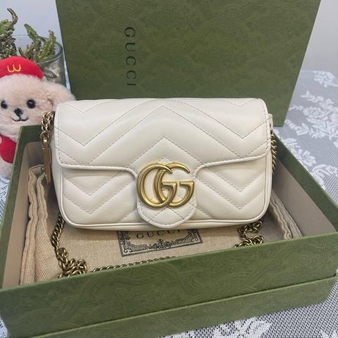 古馳/Gucci 馬蒙白色迷你單肩包