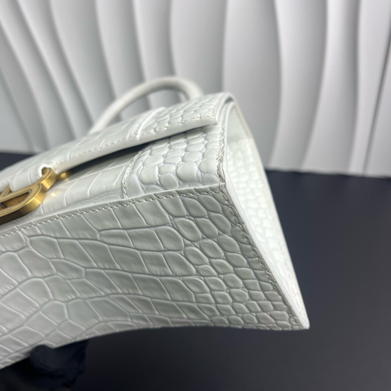 Balenciaga/巴黎世家 白金沙漏 s 金扣 鰐魚壓紋手提斜 挎包常青款 甜酷天花板 手拎肩背-4