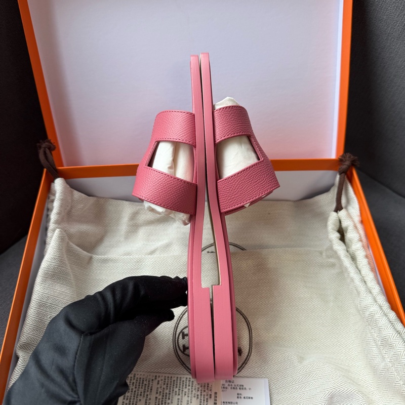 全新愛馬仕/Hermes Oran拖鞋 威尼斯粉 38碼 epsom皮-1