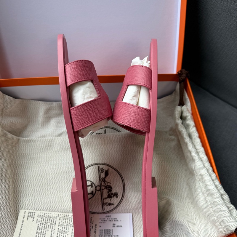 全新愛馬仕/Hermes Oran拖鞋 威尼斯粉 38碼 epsom皮-2