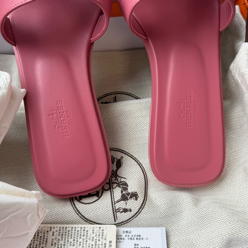 全新愛馬仕/Hermes Oran拖鞋 威尼斯粉 38碼 epsom皮-6