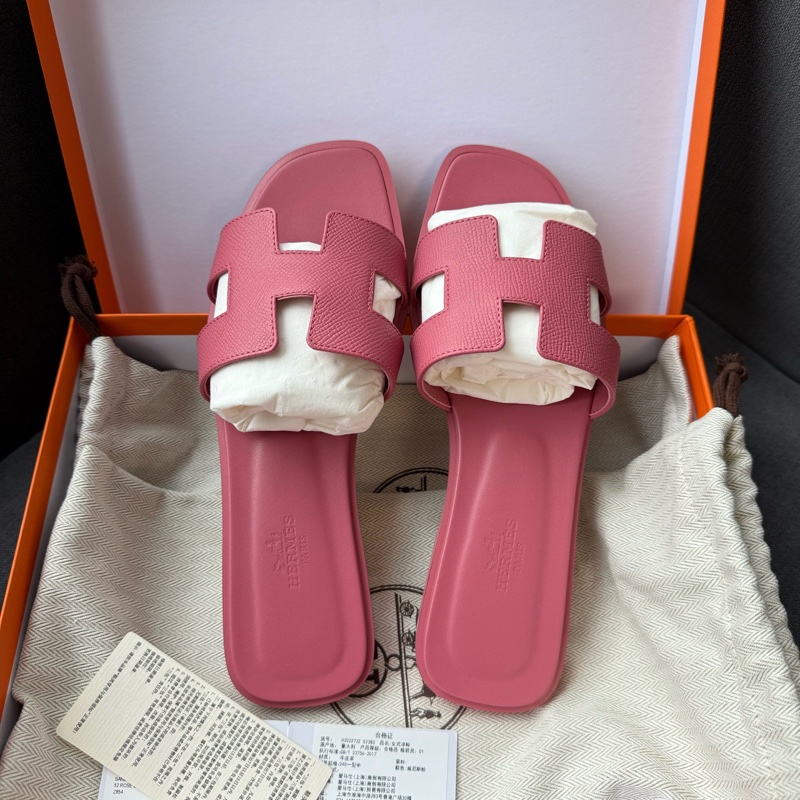全新愛馬仕/Hermes Oran拖鞋 威尼斯粉 38碼 epsom皮-7