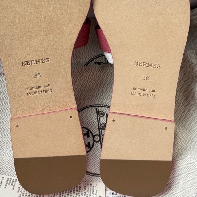 全新愛馬仕/Hermes Oran拖鞋 威尼斯粉 38碼 epsom皮-9