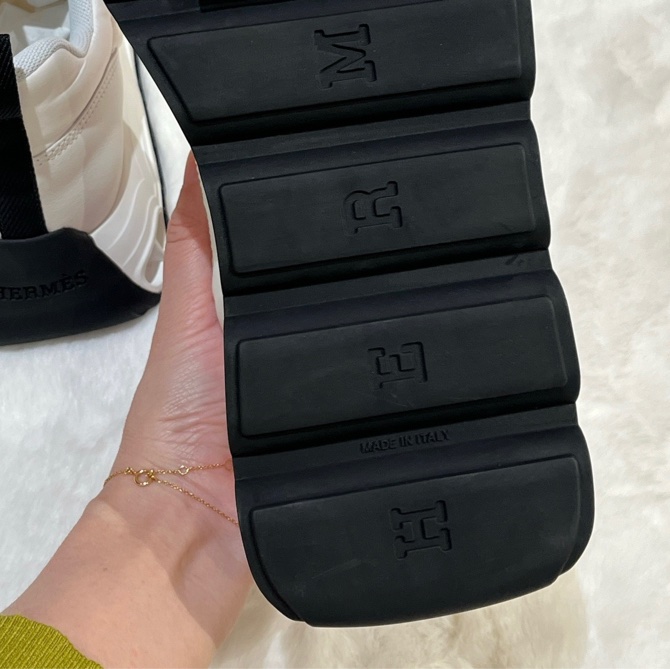 全新Hermès愛馬仕Impulse運動鞋，白色配黑色，37碼，意大利製造。皮革材質搭配厚底設計，時尚百-5