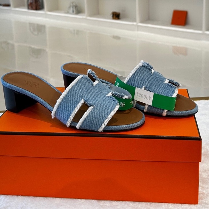 HERMES愛馬仕Oasis牛仔涼鞋 37碼跟涼拖鞋 送禮好物~-1