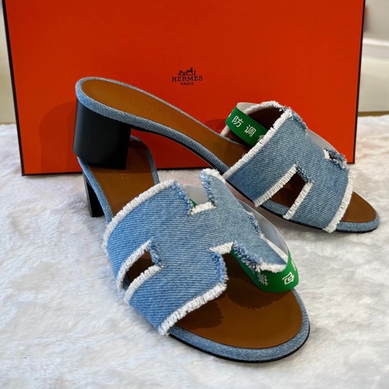 HERMES愛馬仕Oasis牛仔涼鞋 37碼跟涼拖鞋 送禮好物~-2
