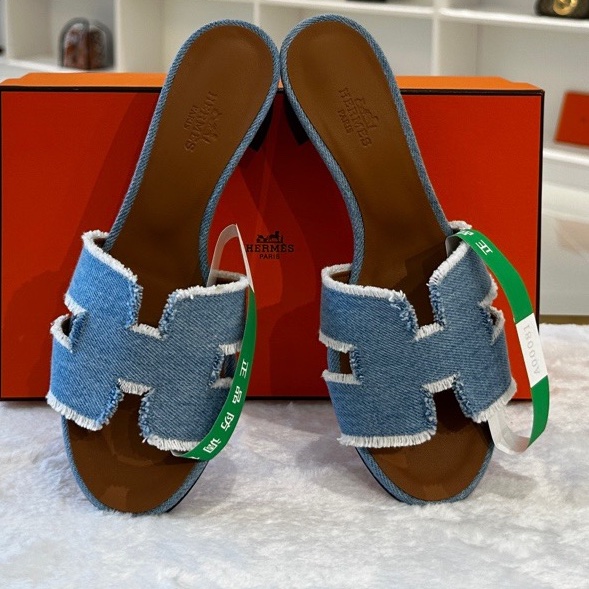 HERMES愛馬仕Oasis牛仔涼鞋 37碼跟涼拖鞋 送禮好物~-3