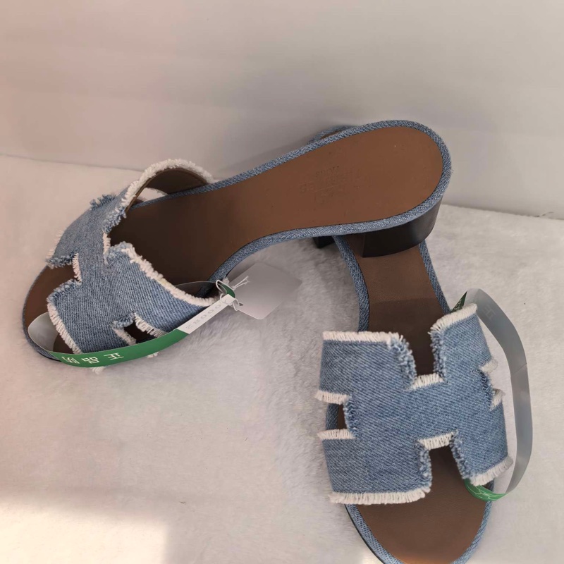 HERMES愛馬仕Oasis牛仔涼鞋 37碼跟涼拖鞋 送禮好物~-4