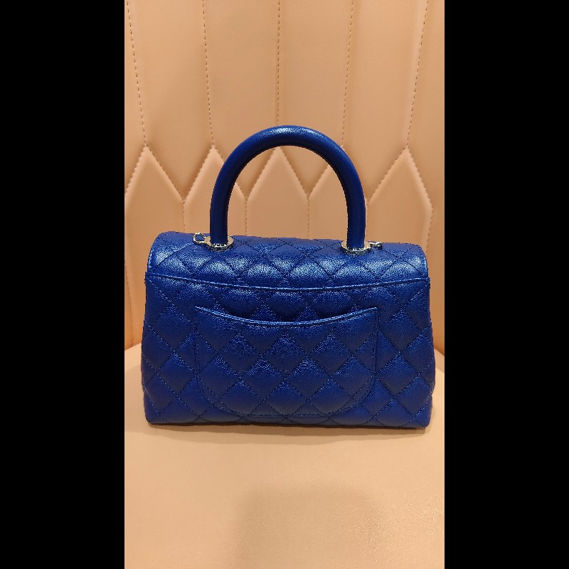 CHANEL Coco Handle Flap Matelasse 手提包 包包 皮革 女士藍色 A92990-1
