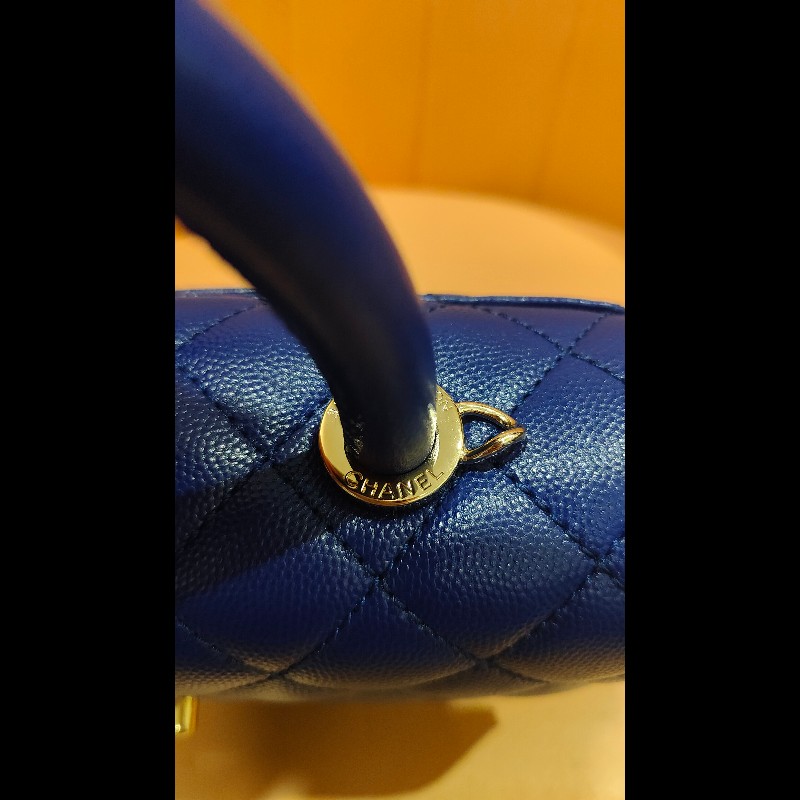 CHANEL Coco Handle Flap Matelasse 手提包 包包 皮革 女士藍色 A92990-3