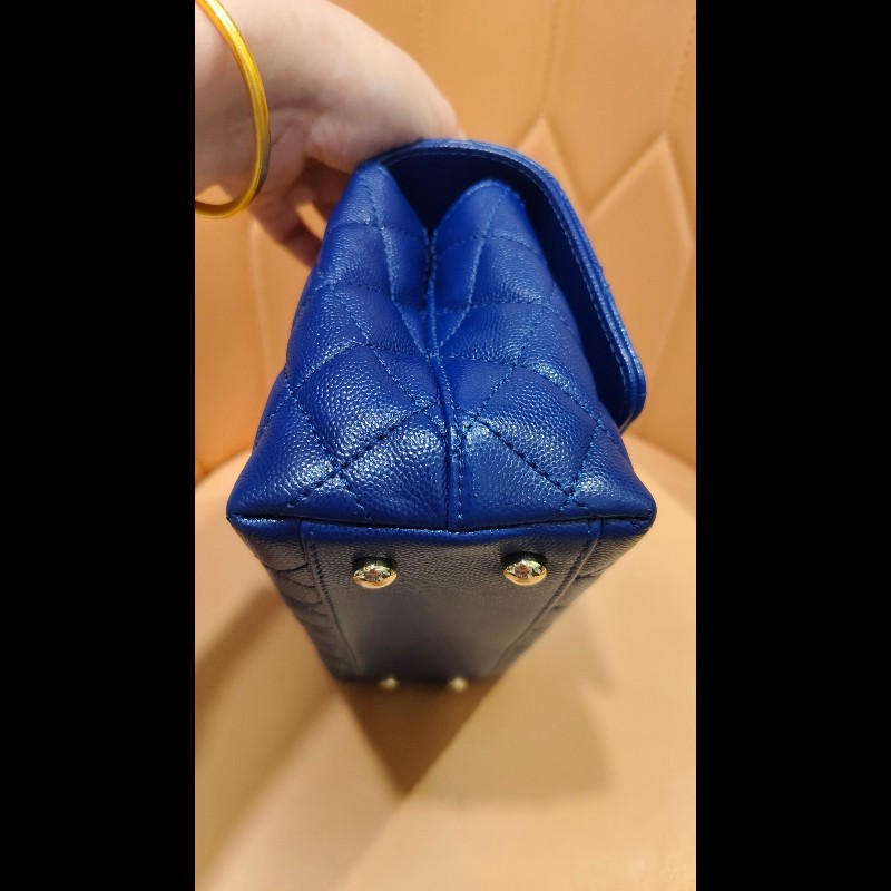 CHANEL Coco Handle Flap Matelasse 手提包 包包 皮革 女士藍色 A92990-5