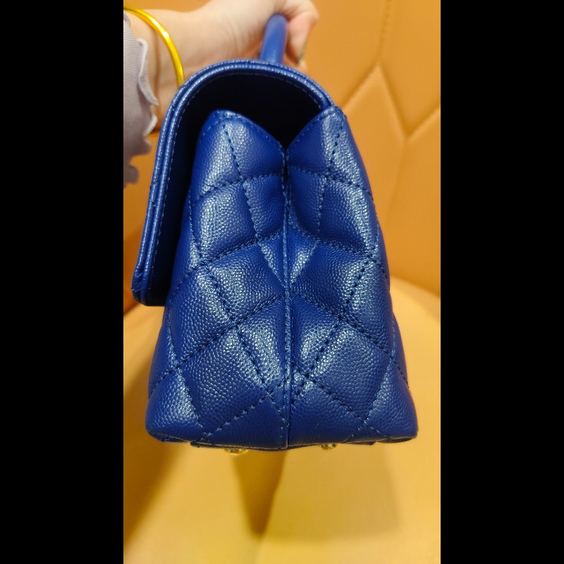 CHANEL Coco Handle Flap Matelasse 手提包 包包 皮革 女士藍色 A92990-6
