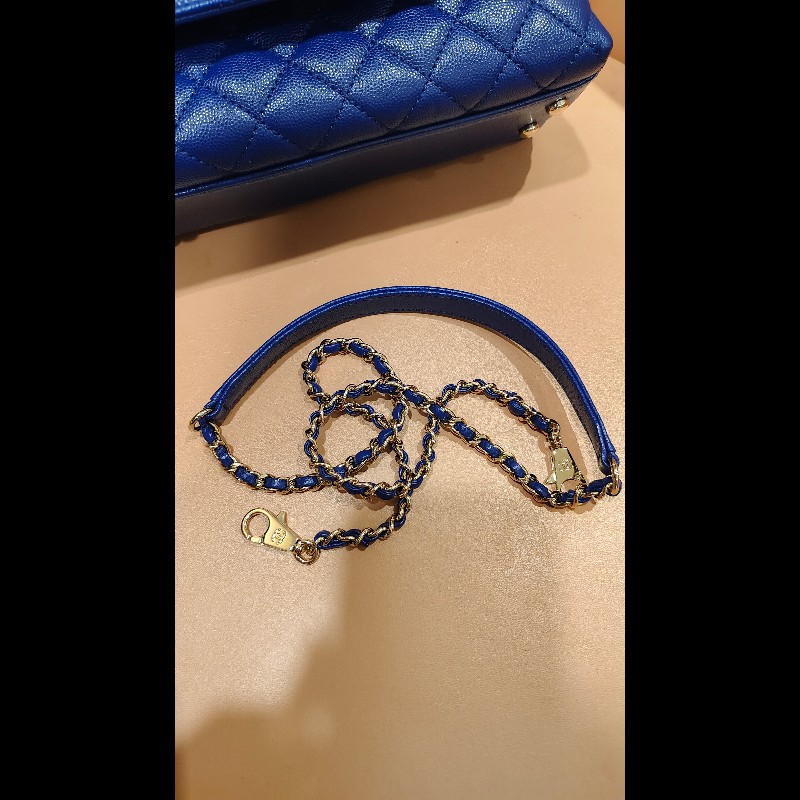 CHANEL Coco Handle Flap Matelasse 手提包 包包 皮革 女士藍色 A92990-8