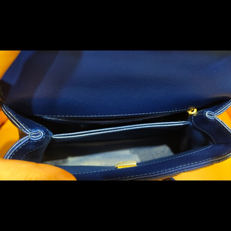 CHANEL Coco Handle Flap Matelasse 手提包 包包 皮革 女士藍色 A92990-14