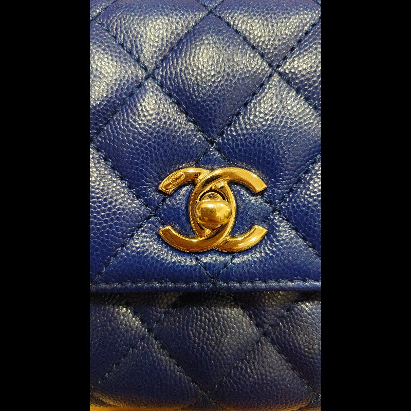 CHANEL Coco Handle Flap Matelasse 手提包 包包 皮革 女士藍色 A92990-17