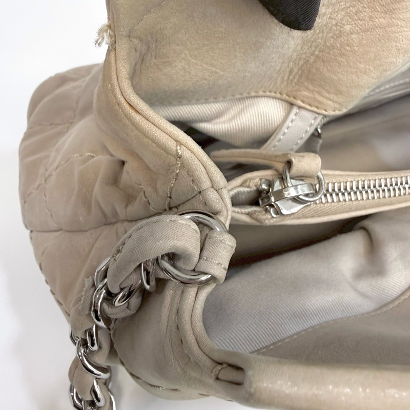 香奈兒CHANEL淺奶茶色鹿皮衍縫肩背/手提/斜背機場包 A67045-13