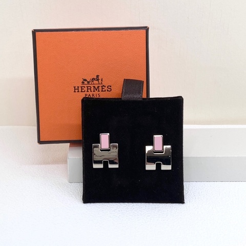 愛馬仕HERMES粉色拼銀色EILEEN H耳環 H616201