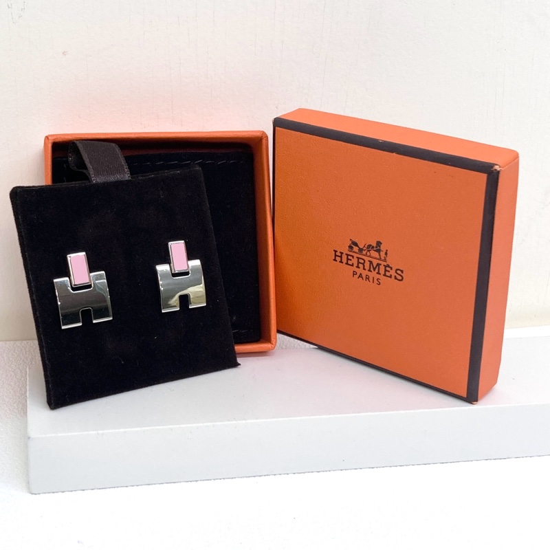 愛馬仕HERMES粉色拼銀色EILEEN H耳環 H616201 拍拍圈-1