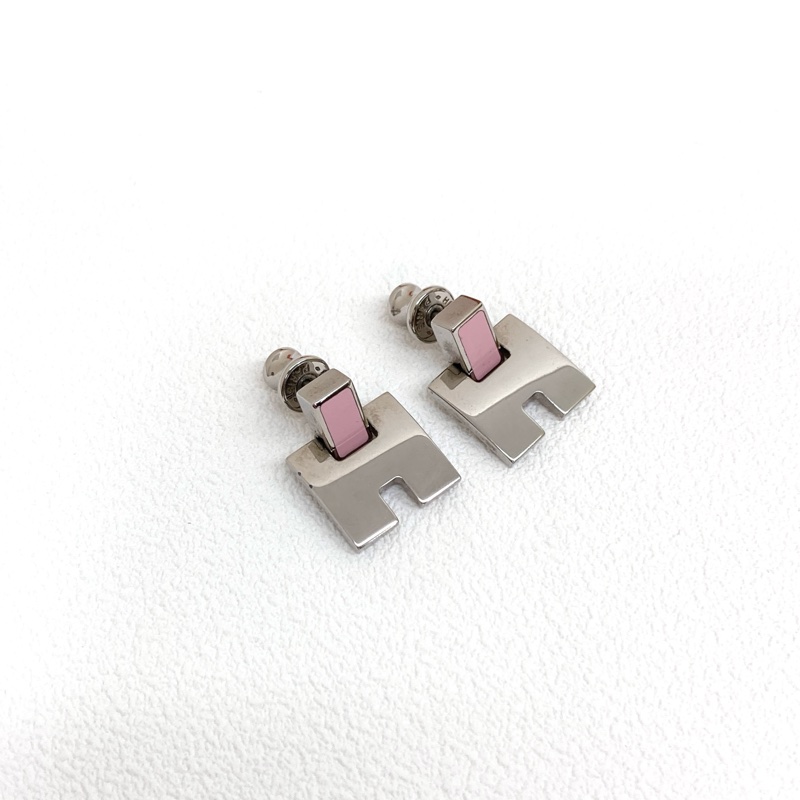 愛馬仕HERMES粉色拼銀色EILEEN H耳環 H616201 拍拍圈-3