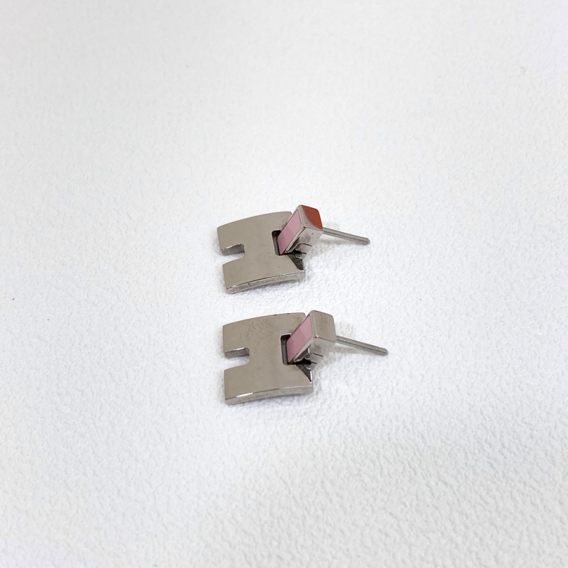 愛馬仕HERMES粉色拼銀色EILEEN H耳環 H616201 拍拍圈-4