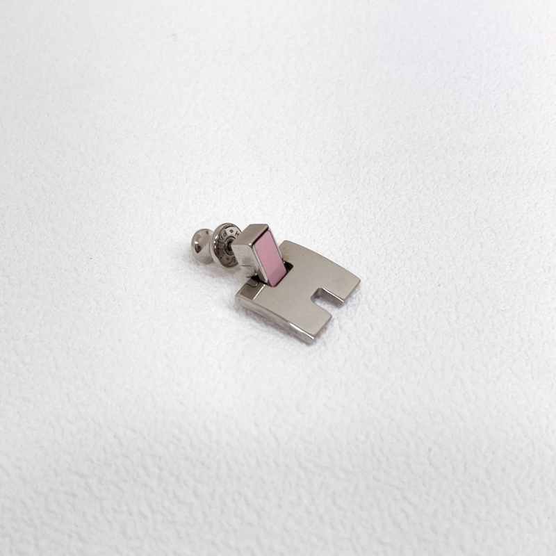 愛馬仕HERMES粉色拼銀色EILEEN H耳環 H616201 拍拍圈-12