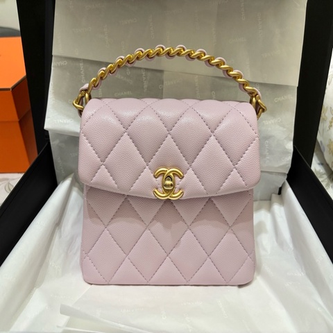 🩷CHANEL 淡紫粉復古金扣 手柄鏈條 限量季節款 閒置近全新