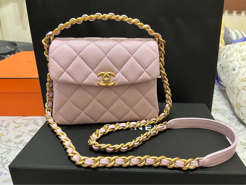 🩷CHANEL 淡粉紫金復古金扣 手柄鏈條 芯片款 限量季節款 閒置近全新-1