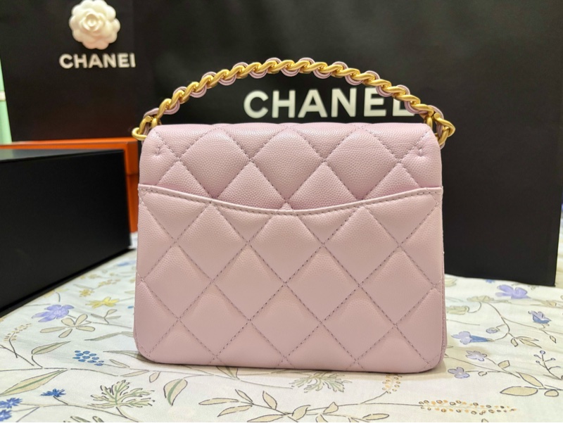 🩷CHANEL 淡粉紫金復古金扣 手柄鏈條 芯片款 限量季節款 閒置近全新-2