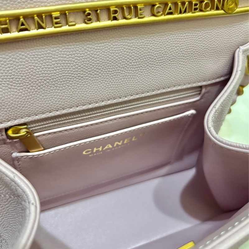 🩷CHANEL 淡粉紫金復古金扣 手柄鏈條 芯片款 限量季節款 閒置近全新-5