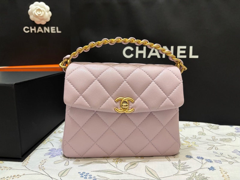 🩷CHANEL 淡粉紫金復古金扣 手柄鏈條 芯片款 限量季節款 閒置近全新-8