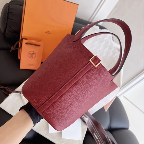 【全新品】愛馬仕Hermes picotin18 菜籃子 紅金扣tc皮K刻全模