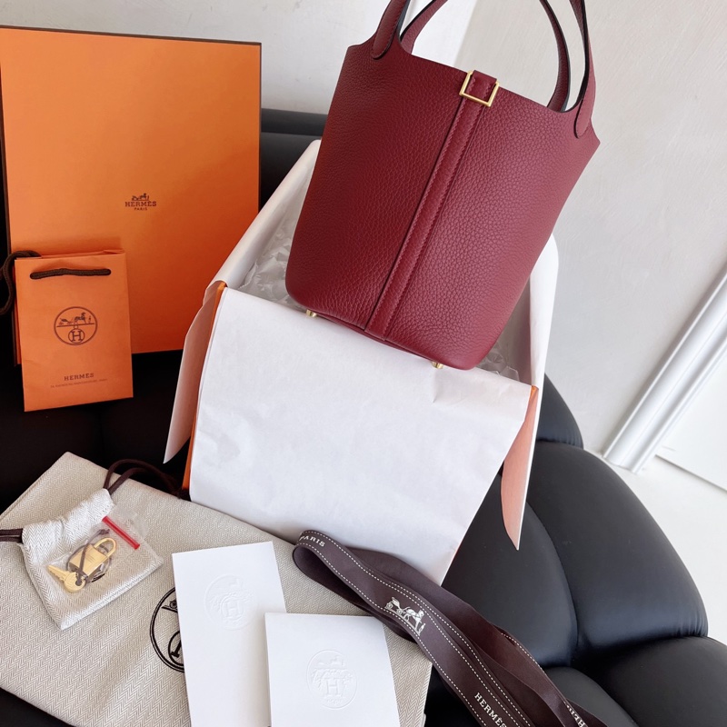 【全新品】愛馬仕Hermes picotin18 菜籃子 紅金扣tc皮K刻全模-2