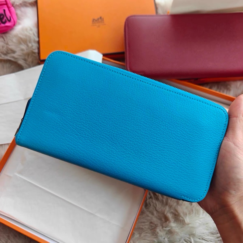 【近新閒置品】愛馬仕Hermes長款錢包愛馬仕藍色Azap拉鍊錢包P3北方藍長夾證件票卡-1