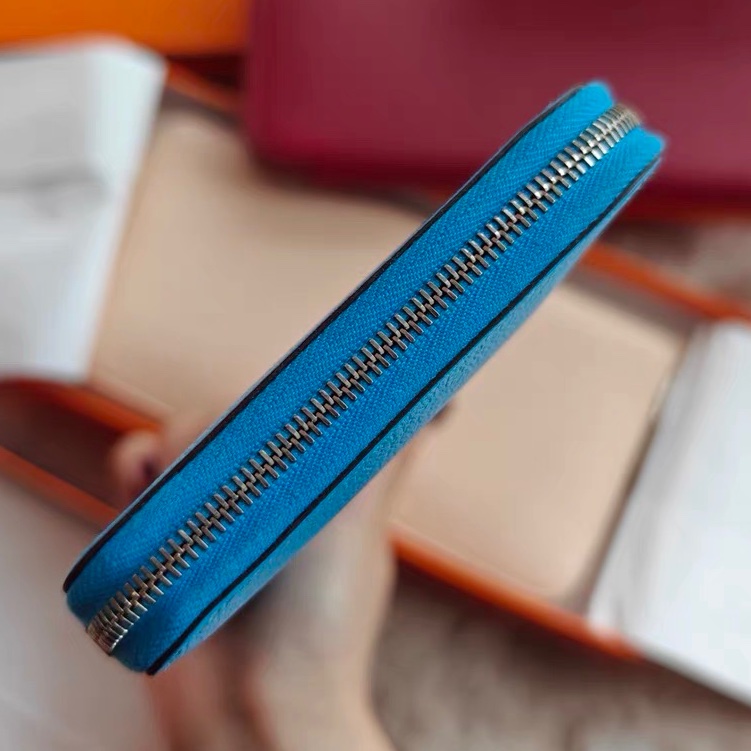 【近新閒置品】愛馬仕Hermes長款錢包愛馬仕藍色Azap拉鍊錢包P3北方藍長夾證件票卡-3