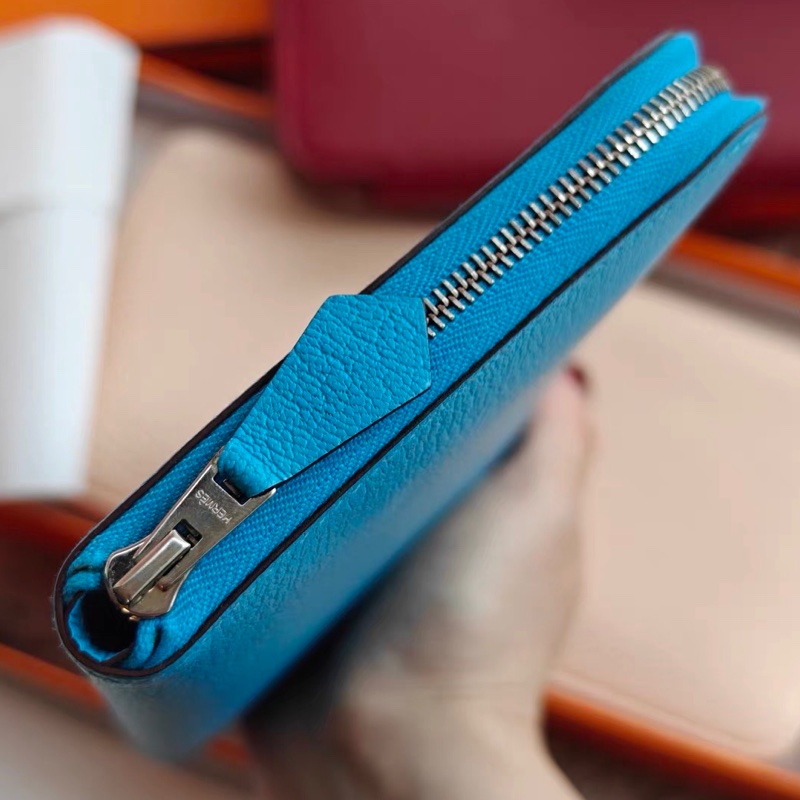 【近新閒置品】愛馬仕Hermes長款錢包愛馬仕藍色Azap拉鍊錢包P3北方藍長夾證件票卡-4