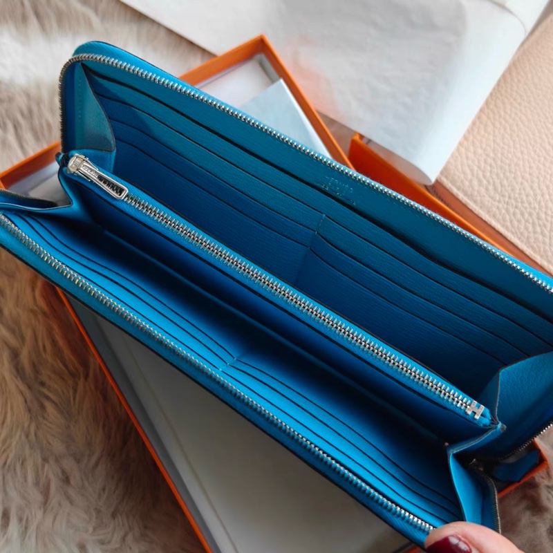 【近新閒置品】愛馬仕Hermes長款錢包愛馬仕藍色Azap拉鍊錢包P3北方藍長夾證件票卡-6