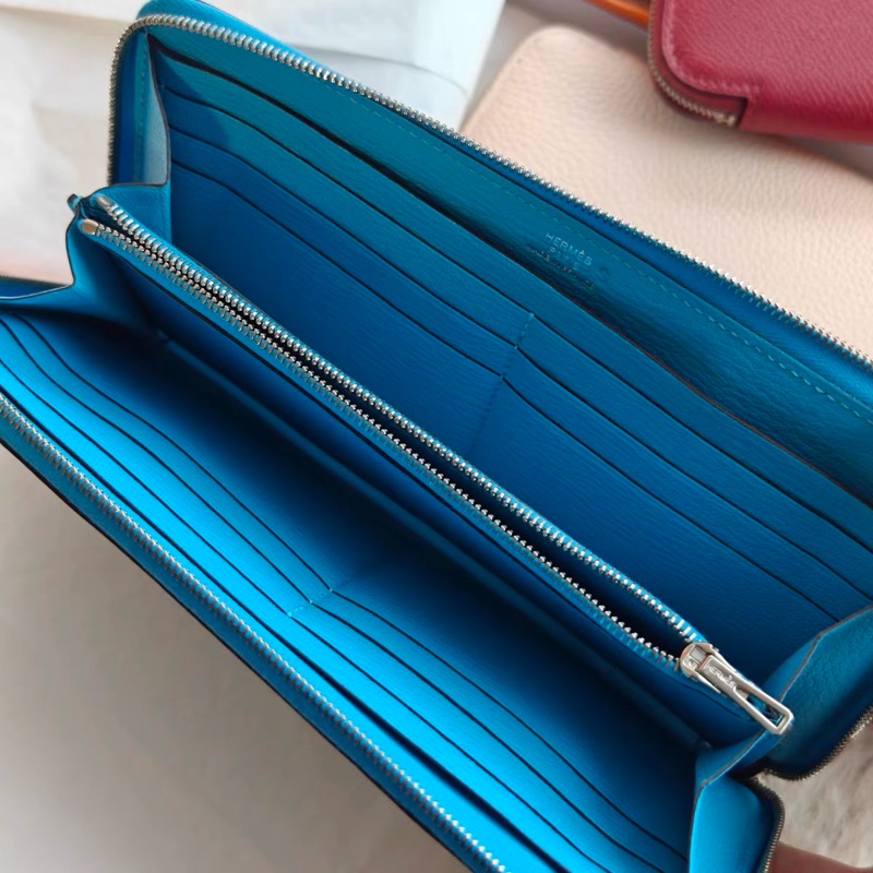 【近新閒置品】愛馬仕Hermes長款錢包愛馬仕藍色Azap拉鍊錢包P3北方藍長夾證件票卡-7