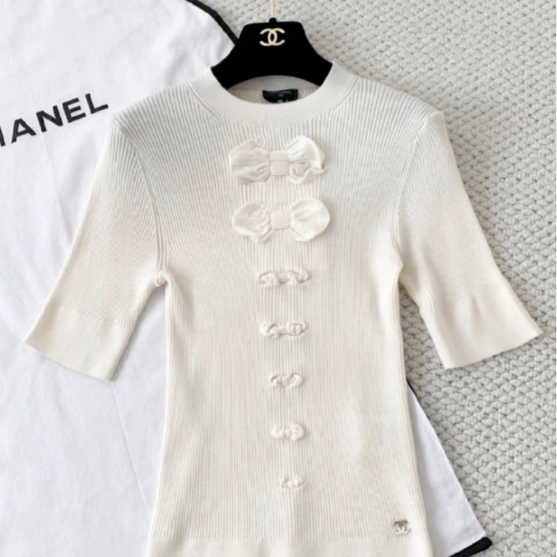 Chanel香奈兒蝴蝶結白色短袖-1