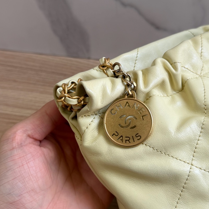 香奈兒 22bag mini 小雞黃 晶片款-11