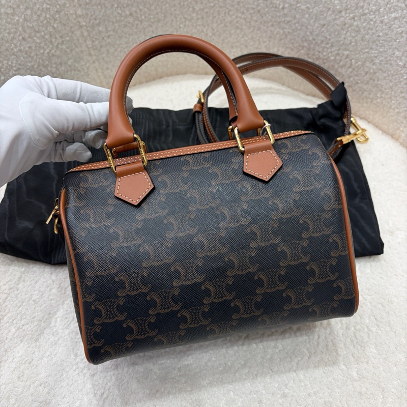 99新 Celine 凱旋門老花Logo波士頓手提斜挎包 底長20cm 有防塵袋-1