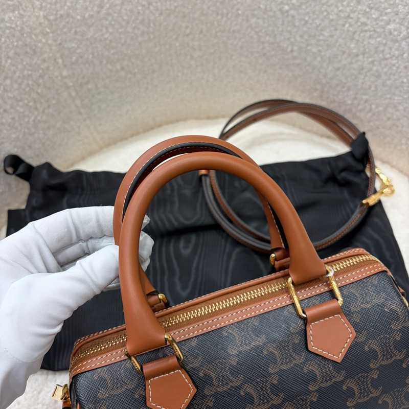 99新 Celine 凱旋門老花Logo波士頓手提斜挎包 底長20cm 有防塵袋-5
