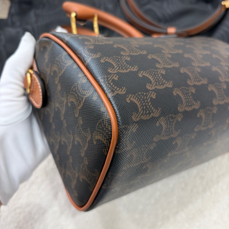 99新 Celine 凱旋門老花Logo波士頓手提斜挎包 底長20cm 有防塵袋-6