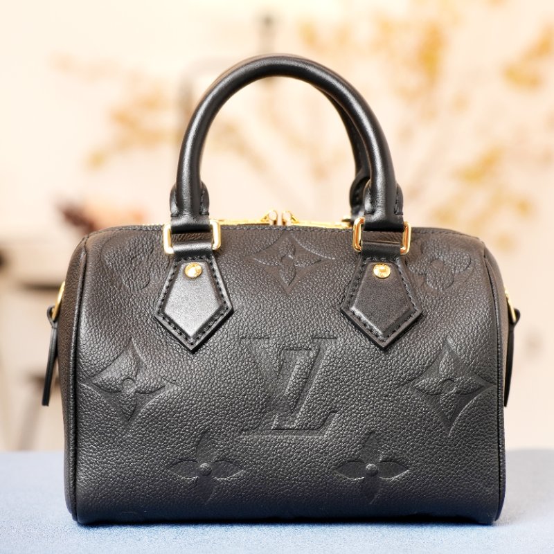 近全新 Louis Vuitton/路易威登 Speedy20 黑色壓紋牛皮斜挎包 芯片款-1