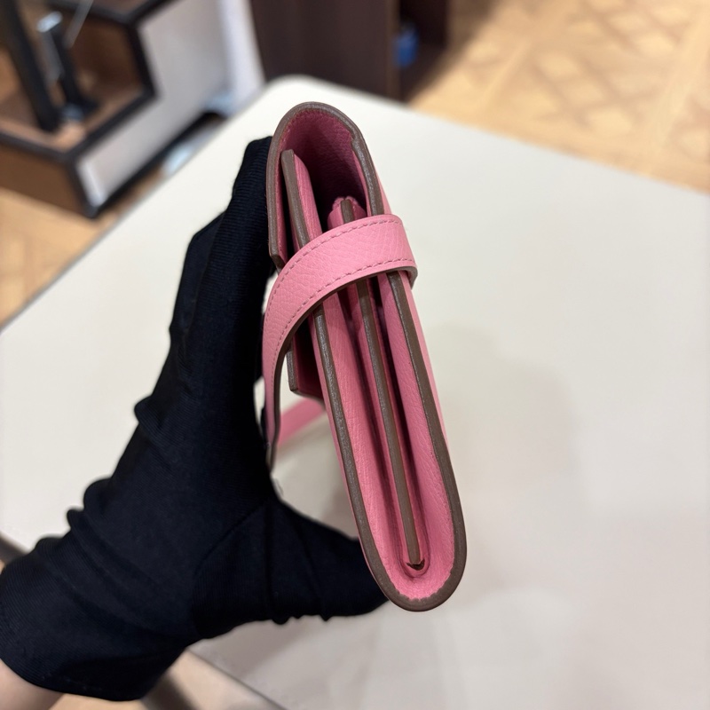 99新 Hermes愛馬仕 奶昔粉銀扣kelly長款錢包X刻 無附件-3